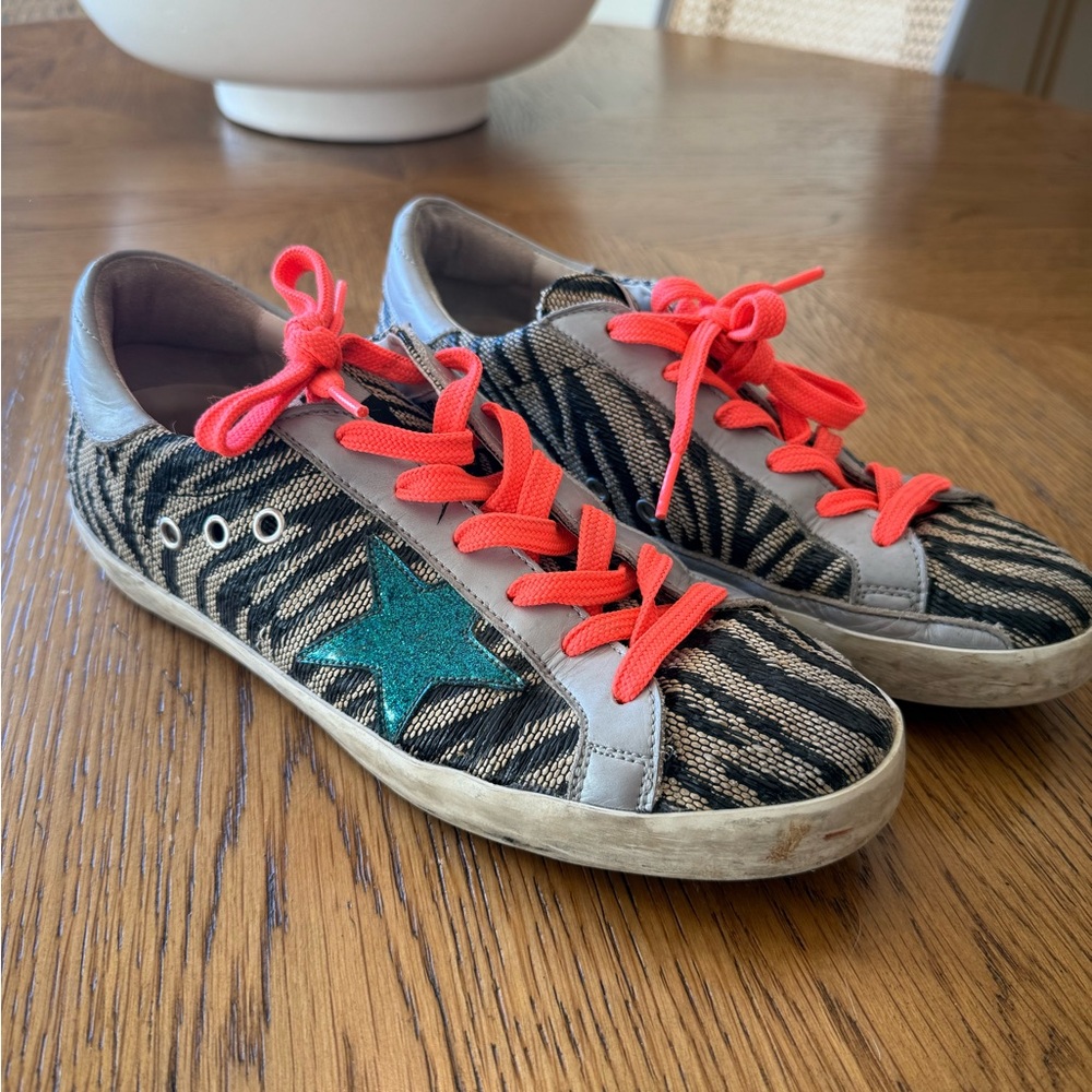 Golden goose  Zebra Print Shoes with Coral Laces